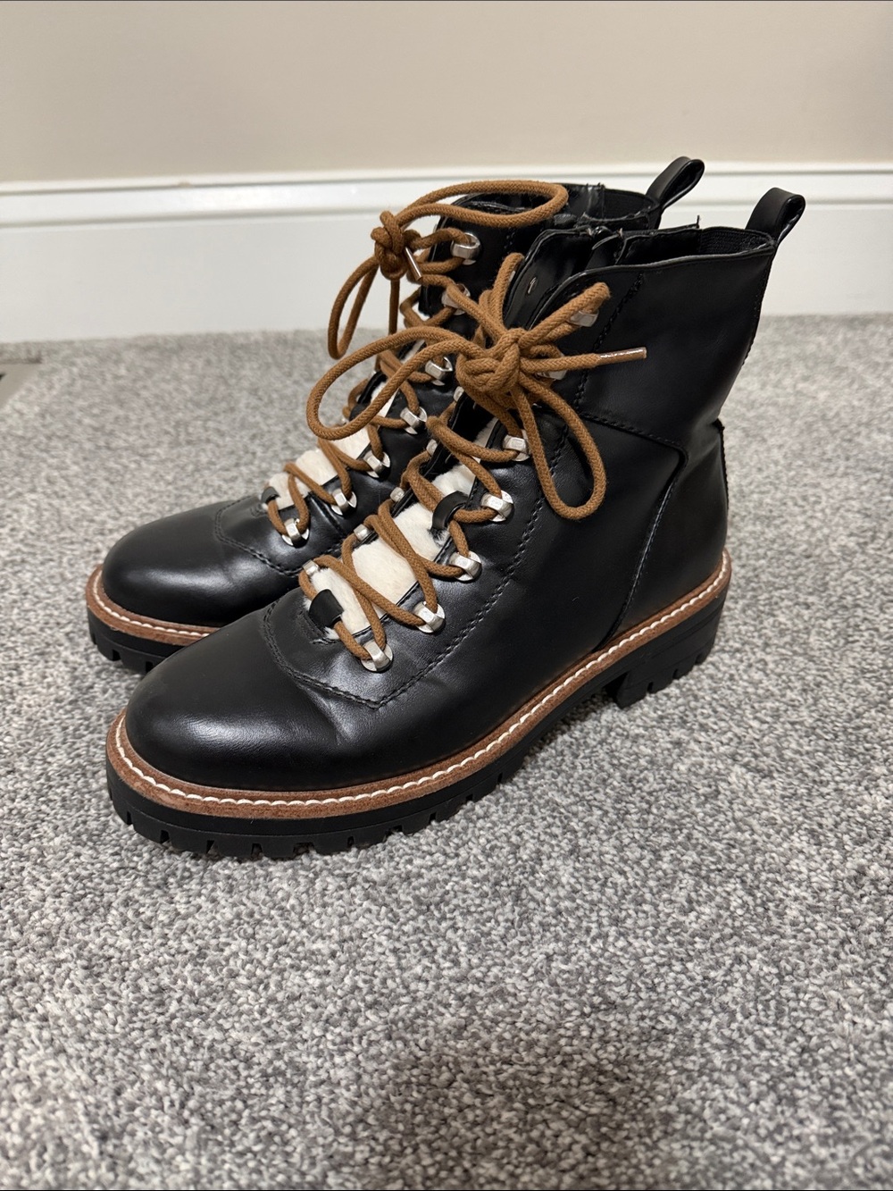 a new day Leighton Black Faux Leather Lace Up Hiking Combat Boots